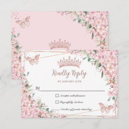 Cherry Blossoms Rose Gold Schmetterlinge Quinceañe RSVP Karte