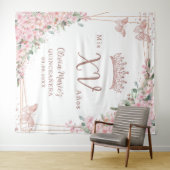 Cherry Blossoms Rose Gold Schmetterlinge Quinceañe Wandteppich (Beispiel (Horizontal))