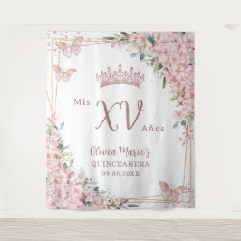 Cherry Blossoms Rose Gold Schmetterlinge Quinceañe Wandteppich