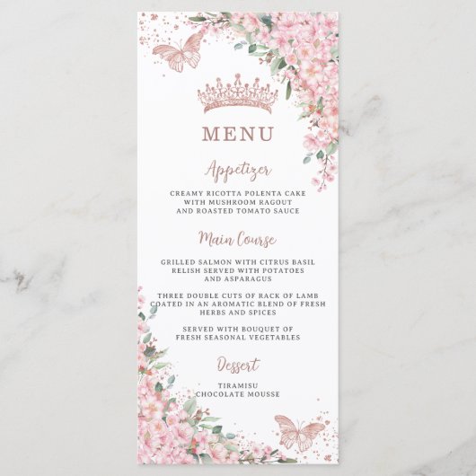 Cherry Blossoms Rose Gold Schmetterlinge Slim Menu Menükarte (Vorderseite)