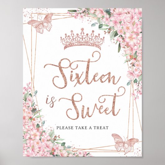 Cherry Blossoms Rose Gold Schmetterlinge Sweet Lec Poster (Vorne)