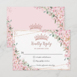 Cherry Blossoms Rose Gold Sweet 16 Quinceañera XV RSVP Karte
