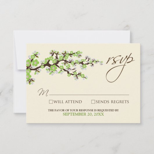 Cherry Blossoms RSVP Card (grüner Apfel) Karte (Vorderseite)