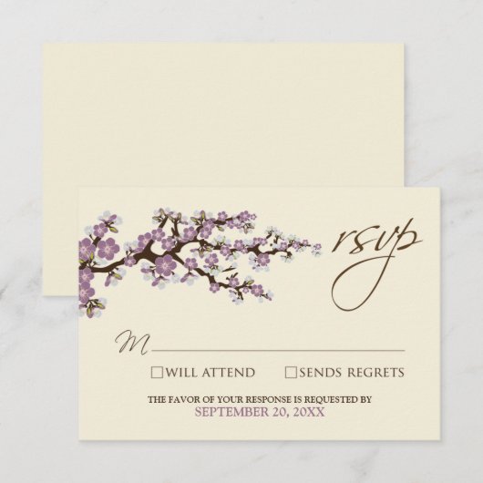 Cherry Blossoms RSVP Card (Lavendel) (Vorne/Hinten)