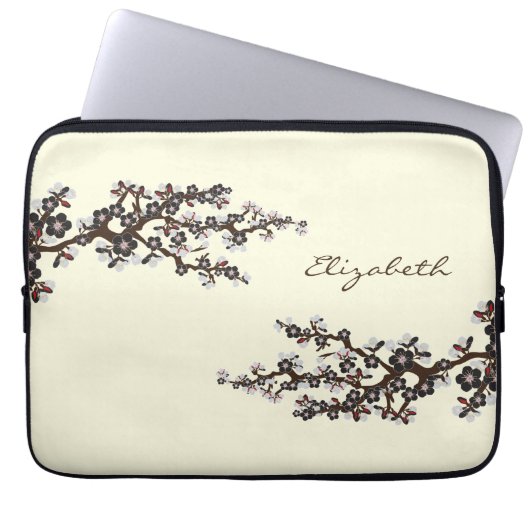 Cherry Blossoms Sakura Laptop Sleeve (schwarz) (Vorderseite)