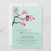 Cherry Blossoms Sakura Love Birds Wedite Einladung (Vorderseite)