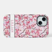 Cherry Blossoms Sakura Monogrammed iPhone 15 Hülle (Rückseite (Horizontal))