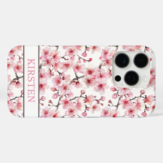 Cherry Blossoms Sakura Pattern Monogrammed Case-Mate iPhone Hülle (Rückseite (Horizontal))