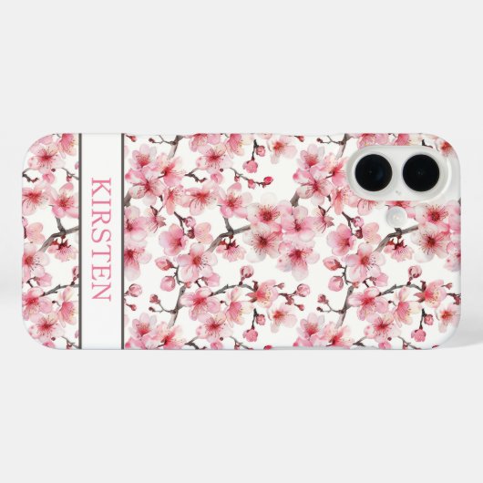 Cherry Blossoms Sakura Pattern Monogrammed Case-Mate iPhone Hülle (Rückseite (Horizontal))