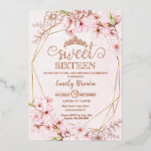 Cherry Blossoms Sakura Pink Sweet 16 Rose Gold Folieneinladung (Vorderseite)