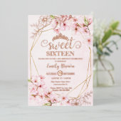 Cherry Blossoms Sakura Pink Sweet 16 Rose Gold Folieneinladung (Stehend vorne)