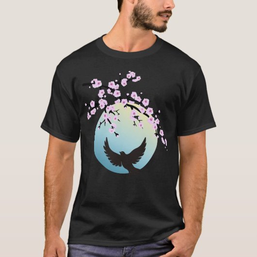Cherry Blossoms SAKURA Vollmond Bird 1 T - Shirt (Vorderseite)