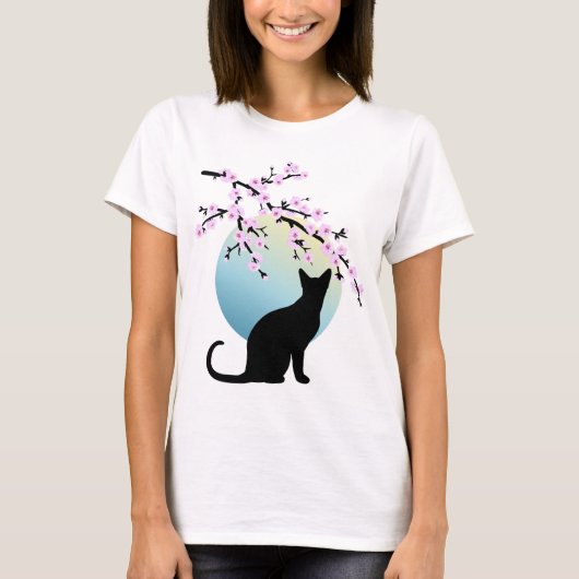 Cherry Blossoms SAKURA Vollmond Katze 3 T - Shirt (Vorderseite)
