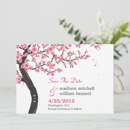 Cherry Blossoms Save the Date Card (Stehend Vorderseite)
