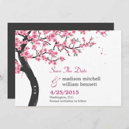 Cherry Blossoms Save the Date Card (Vorne/Hinten)