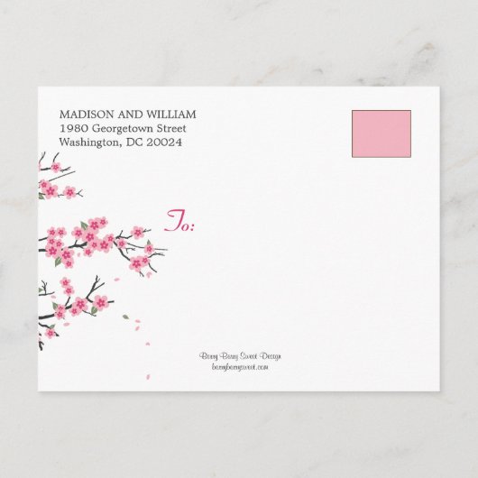 Cherry Blossoms Save the Date Postkarte (Rückseite)