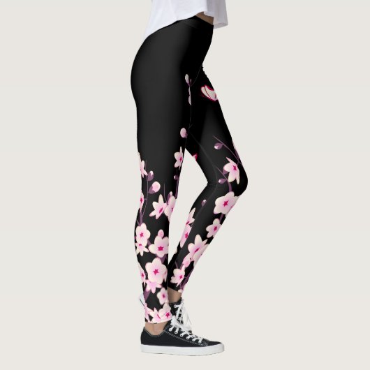 Cherry Blossoms | Schwarzes Rosa Leggings (Rechts)