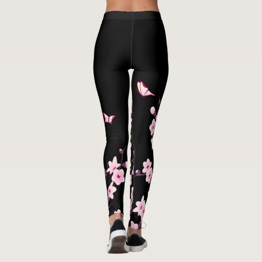 Cherry Blossoms | Schwarzes Rosa Leggings (Rückseite)