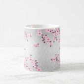 Cherry Blossoms Silver Glitzer Monogram Floral Kaffeetasse (Mittel)
