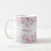 Cherry Blossoms Silver Glitzer Monogram Floral Kaffeetasse (Links)