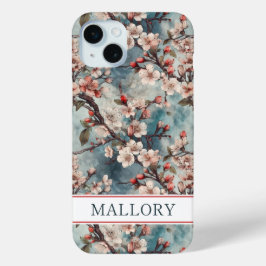 Cherry Blossoms Teal Sakura Print Monogrammed Case-Mate iPhone Hülle
