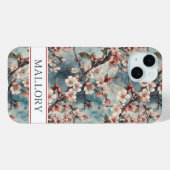 Cherry Blossoms Teal Sakura Print Monogrammed Case-Mate iPhone Hülle (Rückseite (Horizontal))