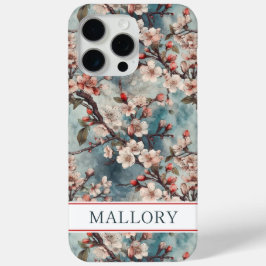 Cherry Blossoms Teal Sakura Print Monogrammed Case-Mate iPhone Hülle