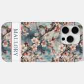 Cherry Blossoms Teal Sakura Print Monogrammed Case-Mate iPhone Hülle (Rückseite (Horizontal))
