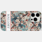 Cherry Blossoms Teal Sakura Print Monogrammed Case-Mate iPhone Hülle (Rückseite (Horizontal))