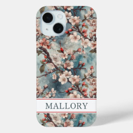 Cherry Blossoms Teal Sakura Print Monogrammed Case-Mate iPhone Hülle