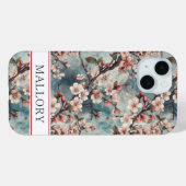 Cherry Blossoms Teal Sakura Print Monogrammed Case-Mate iPhone Hülle (Rückseite (Horizontal))