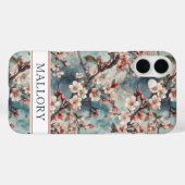 Cherry Blossoms Teal Sakura Print Monogrammed Case-Mate iPhone Hülle (Rückseite (Horizontal))