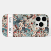 Cherry Blossoms Teal Sakura Print Monogrammed Case-Mate iPhone Hülle (Rückseite (Horizontal))