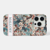 Cherry Blossoms Teal Sakura Print Monogrammed iPhone Hülle (Rückseite (Horizontal))