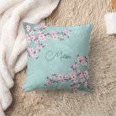 Cherry Blossoms Turquoise Monogram Kissen (Decke)