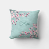 Cherry Blossoms Turquoise Monogram Kissen (Vorderseite)