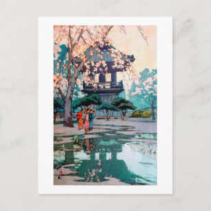 Cherry Blossoms und Belfry, Hiroshi Yoshida Postkarte