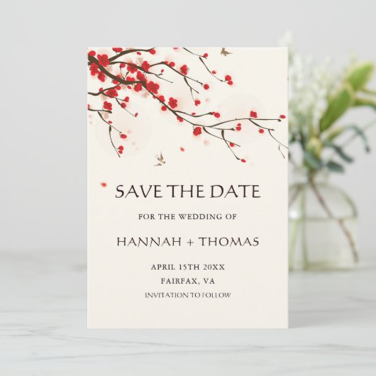 Cherry Blossoms Wasserfarbe Hochzeit speichern das Save The Date (Stehend Vorderseite)