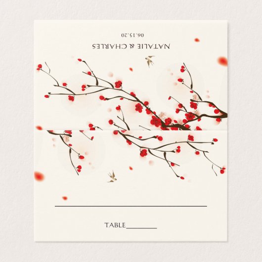 Cherry Blossoms Wasserfarbe Hochzeitsplatz (Außenseite Aufgefaltet)