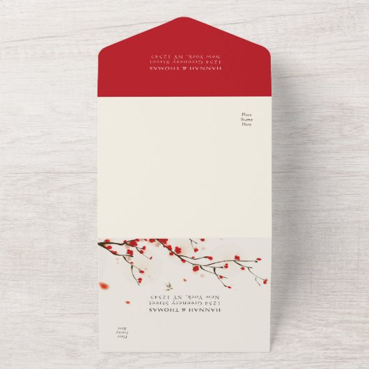 Cherry Blossoms Wasserfarbenhochzeit All In One Einladung (Außenbereich)