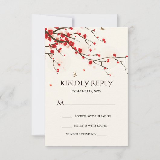 Cherry Blossoms Watercolor Floral Wedding RSVP (Vorderseite)
