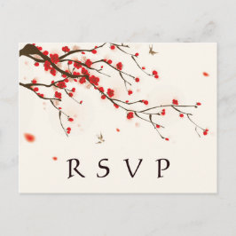 Cherry Blossoms Watercolor Floral Wedding RSVP Einladungspostkarte