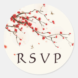Cherry Blossoms Watercolor Floral Wedding RSVP Runder Aufkleber