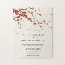Cherry Blossoms Watercolor Wedding Invitation Puzzle