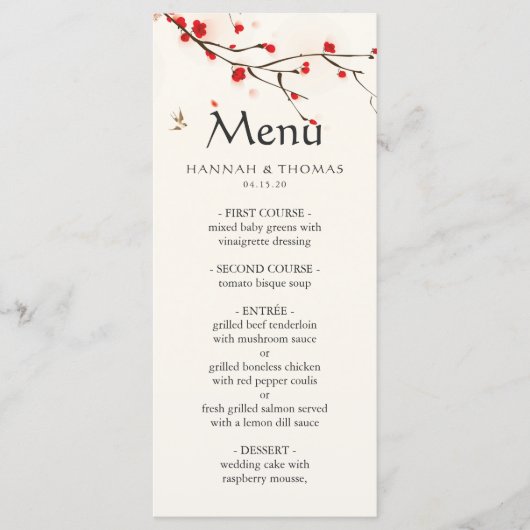 Cherry Blossoms Watercolor Wedding Menu Menükarte (Vorderseite)