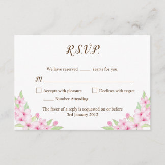 Cherry Blossoms Watercolor Wedding RSVP Card Karte
