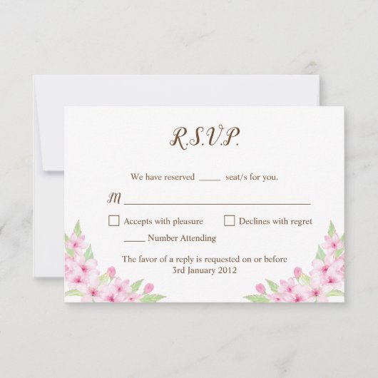 Cherry Blossoms Watercolor Wedding RSVP Card Karte (Vorderseite)
