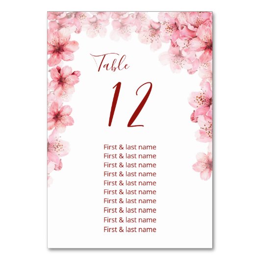 Cherry Blossoms Wedding Seating Chart Tischnummer (Rückseite)