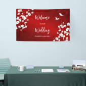 Cherry Blossoms White Red Wedding Welcome Banner (Messeveranstaltung)