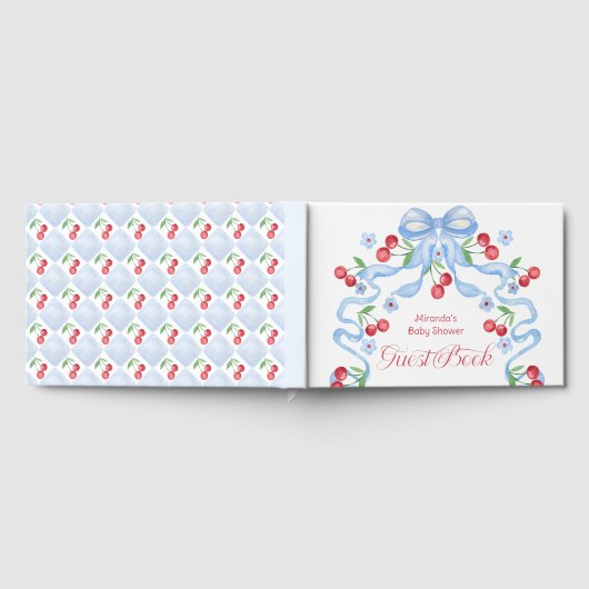 Cherry Blue Bow Baby Dusche Gästebuch (Voll)